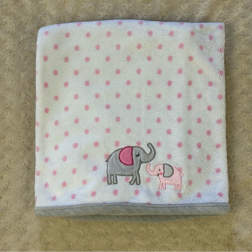Parent's Choice Elephants Baby Blanket Pink Polka Dots White Gray Mom & Baby